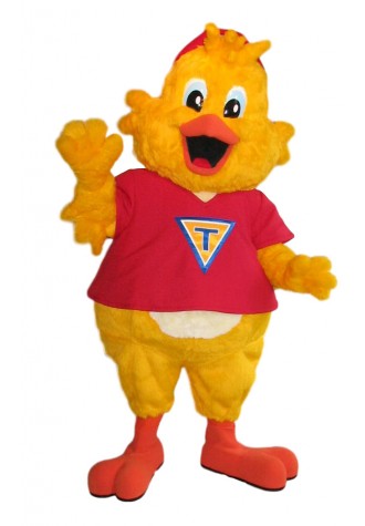 Productos Toledano El Pollo Pechugon red shirt Mascot Costume