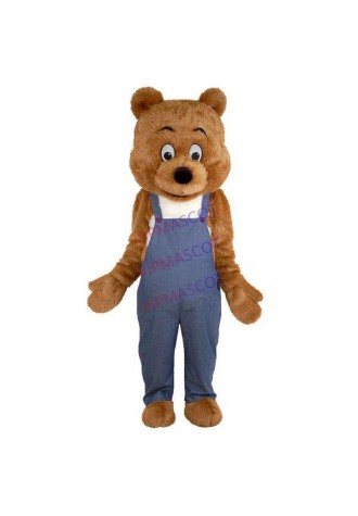 Friendly Soft Brown Bear In Rompers Mascot For Birthday Party