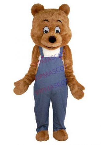 Friendly Soft Brown Bear In Rompers Mascot For Birthday Party