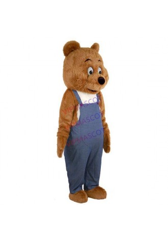 Friendly Soft Brown Bear In Rompers Mascot For Birthday Party