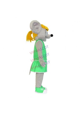 Amicable Big Mouse In The Green Suit Mascot For Celebration Activity