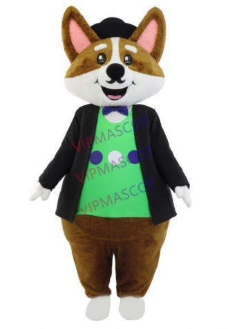 Thoughtful The Dog Butler In Formal Suit Mascot Costume