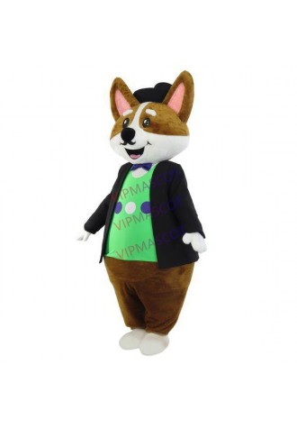 Thoughtful The Dog Butler In Formal Suit Mascot Costume