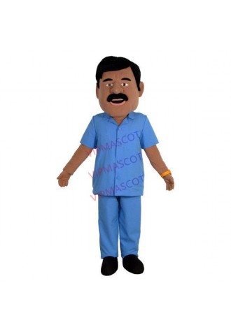 The Kind Black Skin Worker Holding Watch Mascot Costume