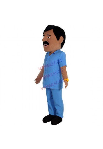 The Kind Black Skin Worker Holding Watch Mascot Costume