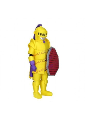 Heavily Guarded Soldier Holding Shield Mascot Costume