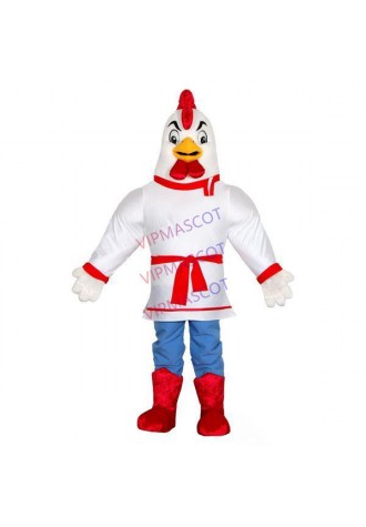 Powerful Fighting White Chicken In Boots Mascot Costume