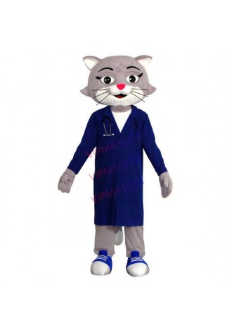 Professional Doctor Cat Carrying Stethoscope Mascot Costume