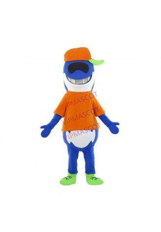 Playing Cartoon Little Shark In Baseball Cap Mascot Costume