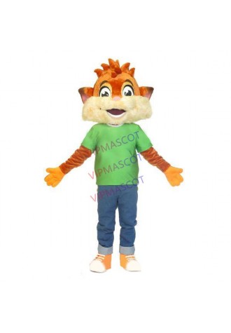 Delighted Baby Tiger In Casual Clothes Mascot Costume