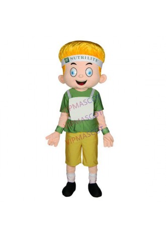 Foreign Blond Boy Wearing Protective Vest Mascot Costume