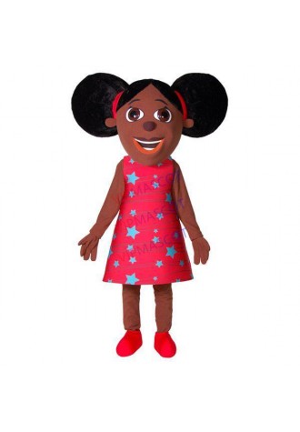 Joyful Black Little Girl Wearing Dress Mascot Costume