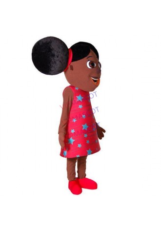 Joyful Black Little Girl Wearing Dress Mascot Costume