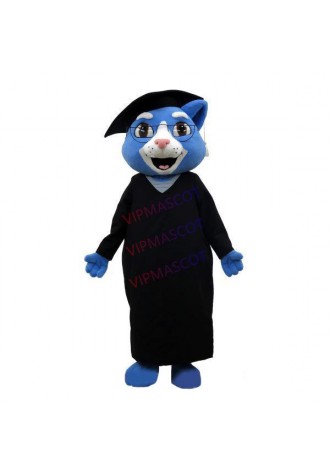 Wisdom Doctor Blue Cat Wearing Glasses Mascot Costume
