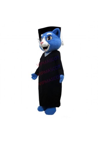 Wisdom Doctor Blue Cat Wearing Glasses Mascot Costume