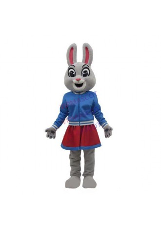 Gentle Gray Rabbit Girl In School Uniform Mascot Costume