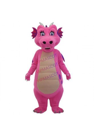 Pleased Rose Pink Dragon With Little Horns Mascot Costume
