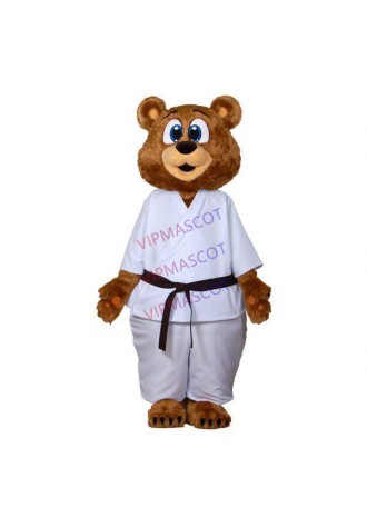 Assiduous Taekwondo Student Brown Bear Mascot Costume