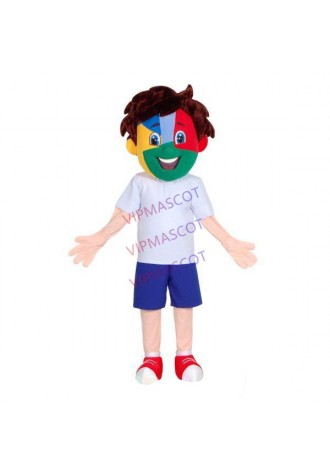 Cheerful Little Boy With Painted Face Mascot Costume