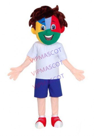 Cheerful Little Boy With Painted Face Mascot Costume