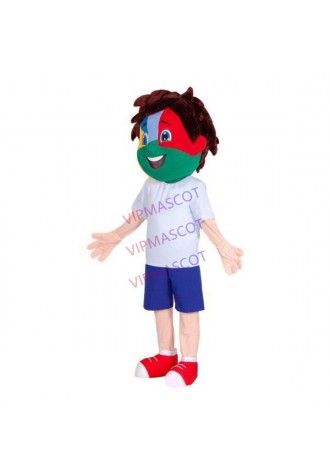Cheerful Little Boy With Painted Face Mascot Costume