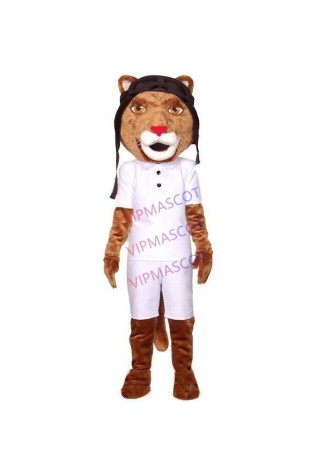 Adult Pilot Lion Wearing Working Polo Shirt Mascot Costume