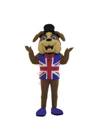 Enthusiastic Bulldog Waiter In Uniform Mascot Costume