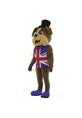 Enthusiastic Bulldog Waiter In Uniform Mascot Costume