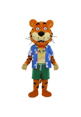 Cozy Tiger On Holiday With Beach Outfit Mascot Costume