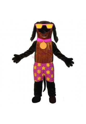 Swagger Cool Dog Wearing Golden Sunglasses Mascot Costume