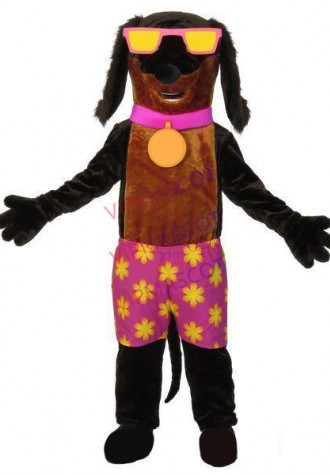 Swagger Cool Dog Wearing Golden Sunglasses Mascot Costume