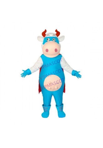 Light Blue Cow Superman Wearing Cape Mascot Costume