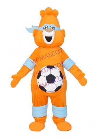 Orange Football Bear With Full Wristbands Mascot Costume