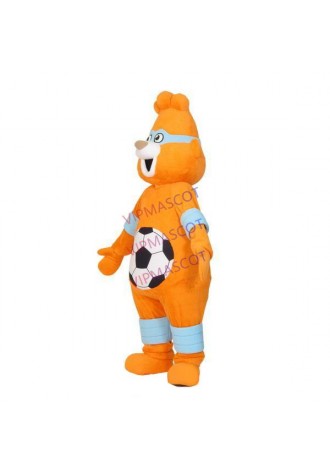 Orange Football Bear With Full Wristbands Mascot Costume