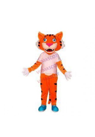 Agile Orange Tiger With Exercise Shirt Mascot Costume