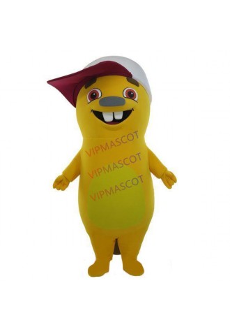 Fashion Design Yellow Mole In Baseball Cap Mascot Costume