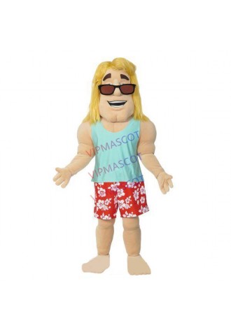 Blond Muscular Man In Vacation Style Suit Mascot Costume