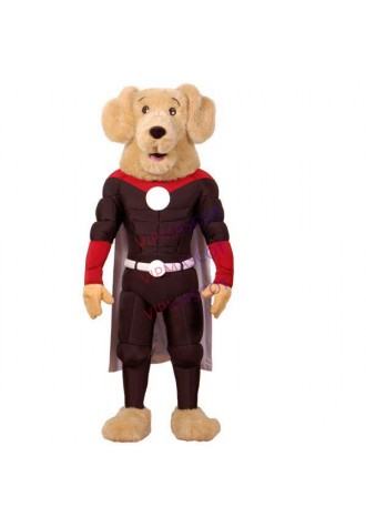 Muscular Brown Dog Superman In Tights Mascot Costume