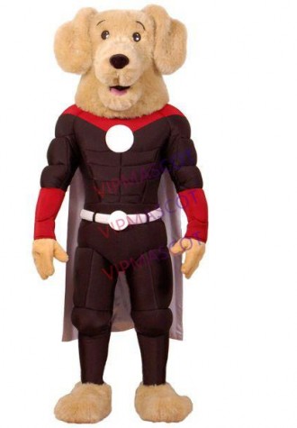 Muscular Brown Dog Superman In Tights Mascot Costume