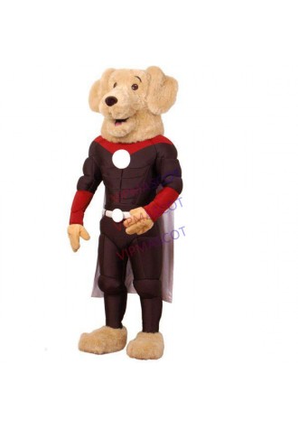 Muscular Brown Dog Superman In Tights Mascot Costume