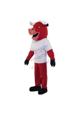 Impulsive Red Bull With Nose Ring Mascot Costume