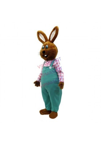 Easter Brown Bunny Wearing Plaid Shirt Mascot Costume