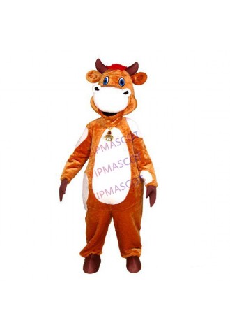 Veracious Brown Cow With Golden Bell Mascot Costume