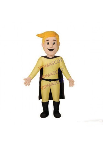 Handsome Blonde Superman In Yellow Tights Mascot Costume