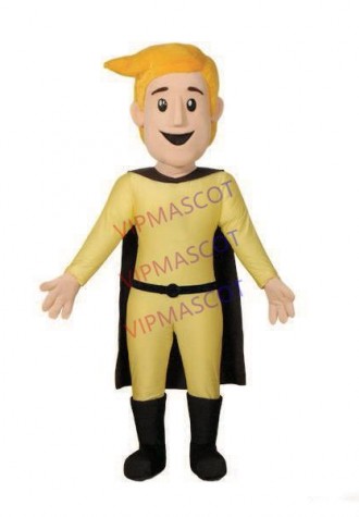 Handsome Blonde Superman In Yellow Tights Mascot Costume
