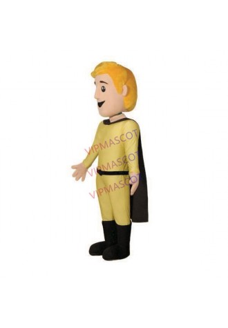Handsome Blonde Superman In Yellow Tights Mascot Costume