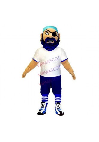 Punk-style Blue Bearded Muscle Pirate Mascot Costume