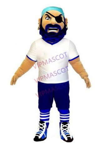 Punk-style Blue Bearded Muscle Pirate Mascot Costume