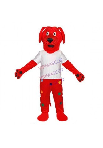 Red Dog With Colorful Spots All Over Mascot Costume