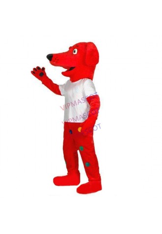 Red Dog With Colorful Spots All Over Mascot Costume